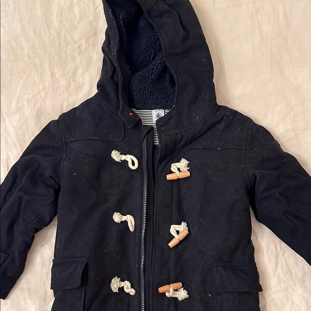 Petit Bateau Kids Navy Hooded Toggle Coat